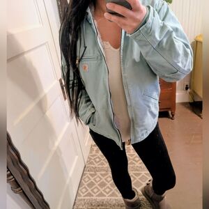 Carhartt Teal Blue Seaglass Hooded Jacket with Sherpa Lining Chore Barn Coat